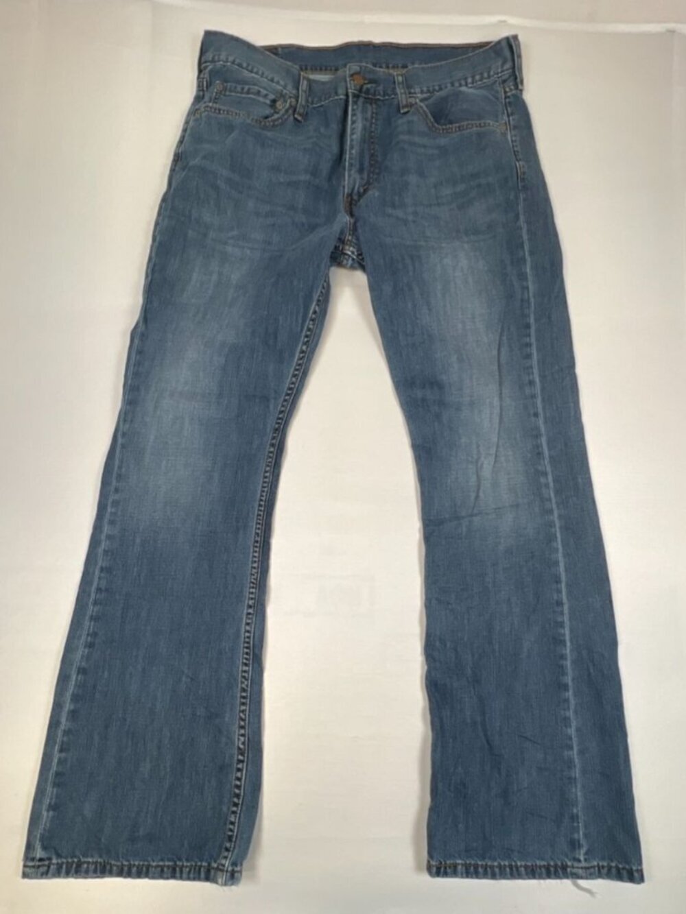 Levi's 527 Slim Bootcut Men 36x32 Light Wash Blue Denim Distressed Work Jeans